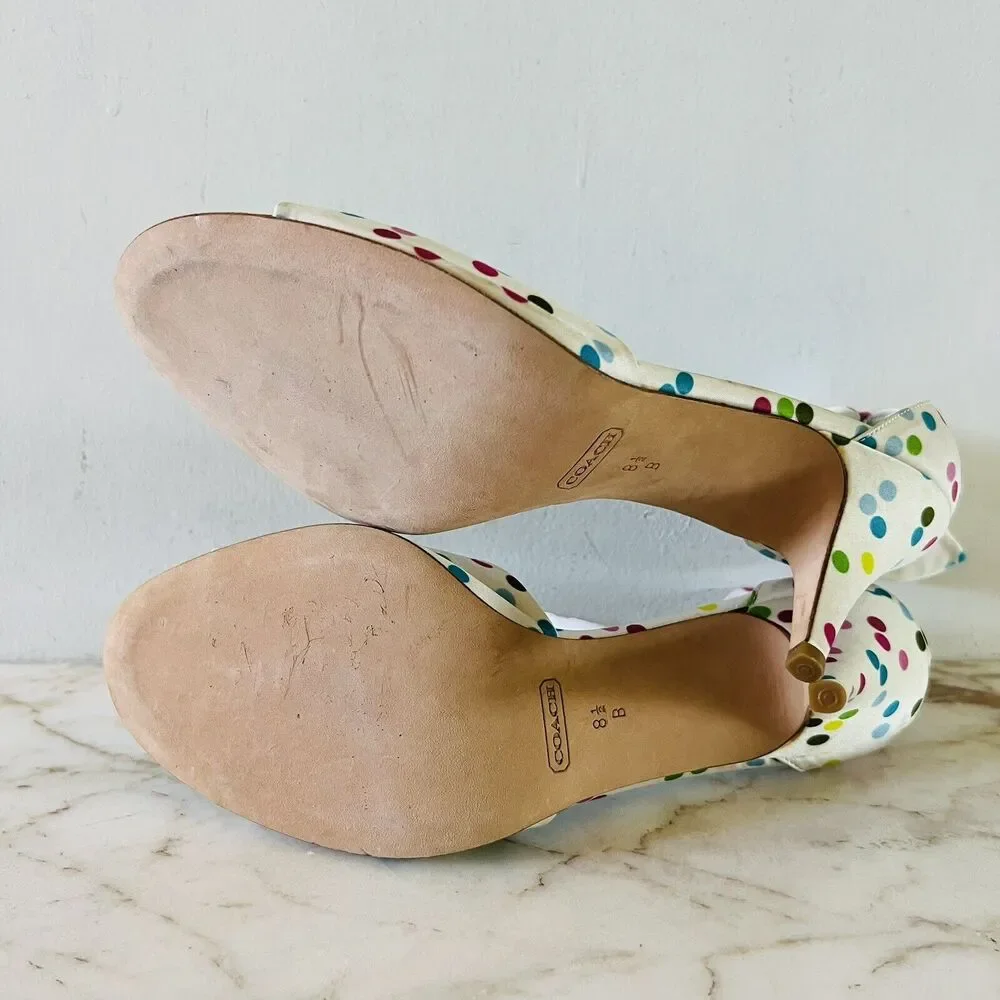 COACH Glena White Multi Satin Polka Dot Heels Bow Accents - US 8.5 - Picture 9 of 9